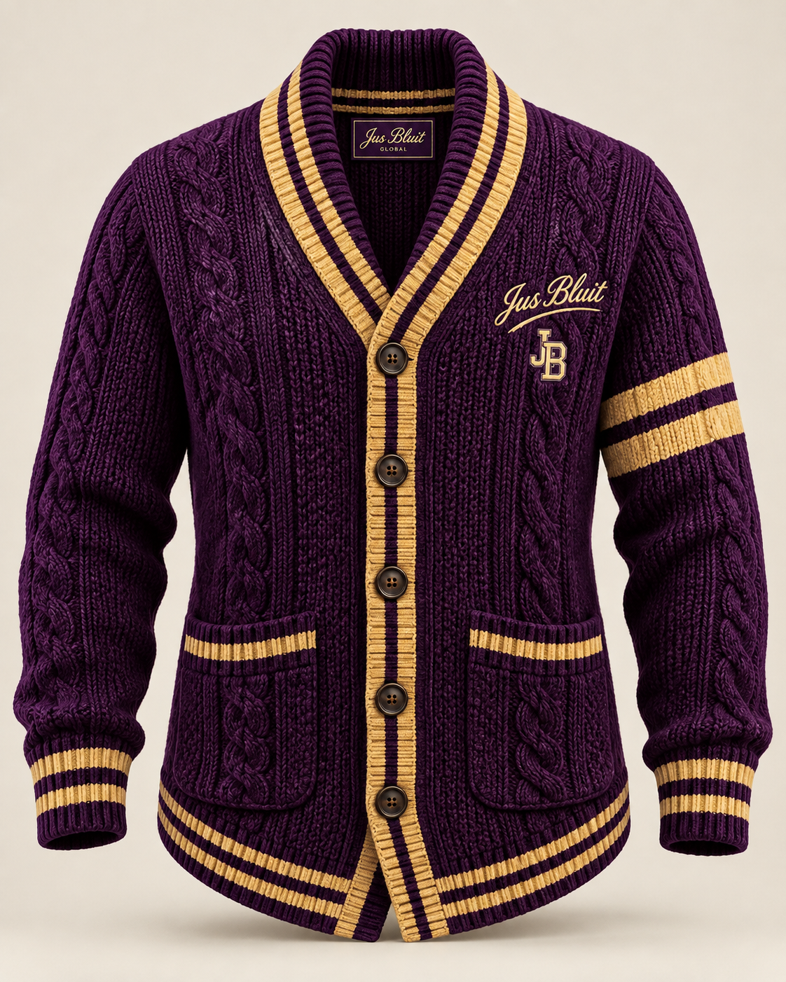 Jus Bluit Collegiate Longline Cardigan - Purple Gold